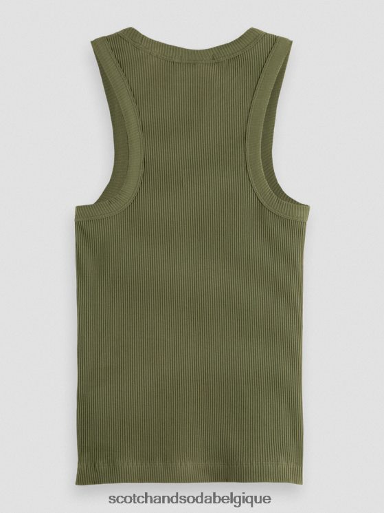 vêtements Scotch & Soda débardeur à dos nageur en maille côtelée- Scotch and Soda outlet vert olive 6BZRBF109