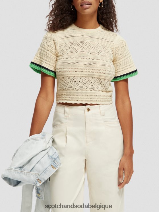 vêtements Scotch & Soda haut court en maille pointelle- Scotch and Soda Liﾨﾨge vanille blanche 6BZRBF78