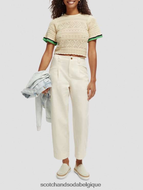 vêtements Scotch & Soda haut court en maille pointelle- Scotch and Soda Liﾨﾨge vanille blanche 6BZRBF78