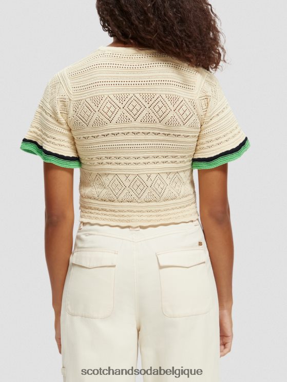 vêtements Scotch & Soda haut court en maille pointelle- Scotch and Soda Liﾨﾨge vanille blanche 6BZRBF78