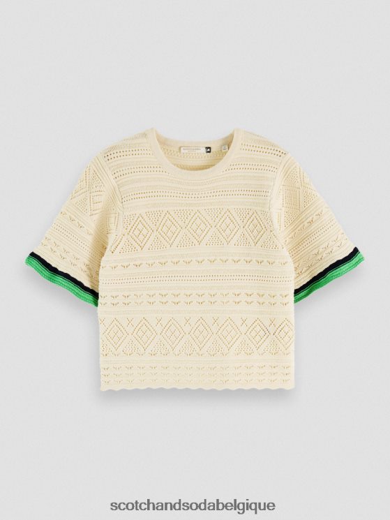 vêtements Scotch & Soda haut court en maille pointelle- Scotch and Soda Liﾨﾨge vanille blanche 6BZRBF78