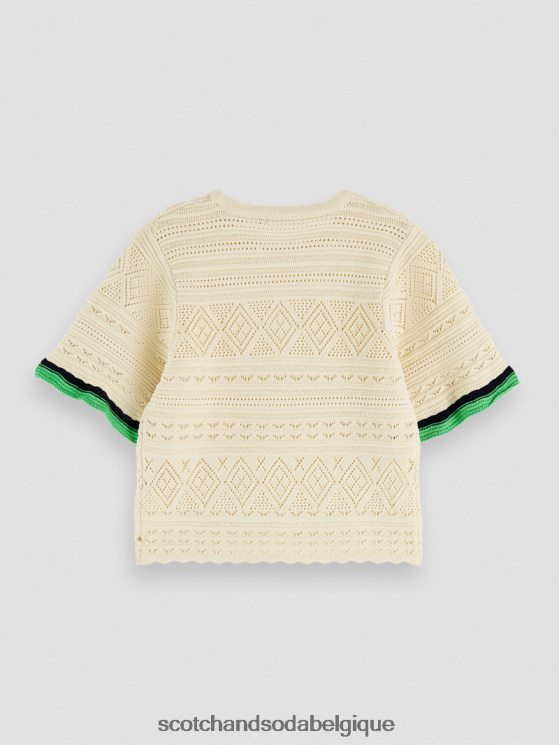 vêtements Scotch & Soda haut court en maille pointelle- Scotch and Soda Liﾨﾨge vanille blanche 6BZRBF78