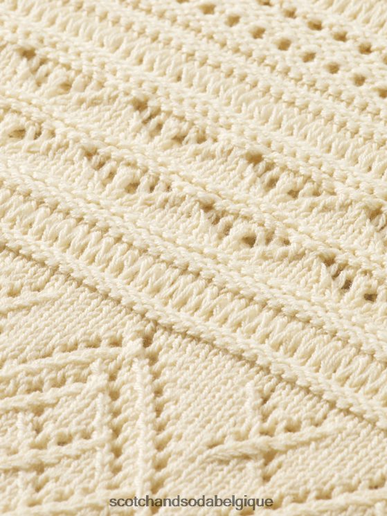 vêtements Scotch & Soda haut court en maille pointelle- Scotch and Soda Liﾨﾨge vanille blanche 6BZRBF78