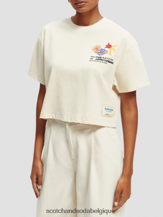 vêtements Scotch & Soda t-shirt ample court brodé- Scotch and Soda outlet blanc cassé 6BZRBF91