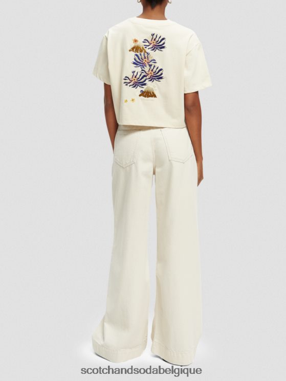 vêtements Scotch & Soda t-shirt ample court brodé- Scotch and Soda outlet blanc cassé 6BZRBF91