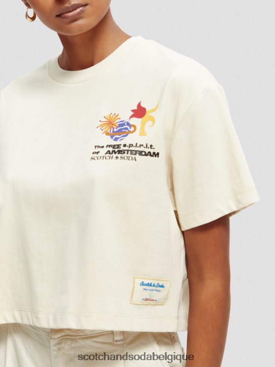 vêtements Scotch & Soda t-shirt ample court brodé- Scotch and Soda outlet blanc cassé 6BZRBF91