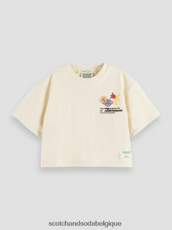 vêtements Scotch & Soda t-shirt ample court brodé- Scotch and Soda outlet blanc cassé 6BZRBF91