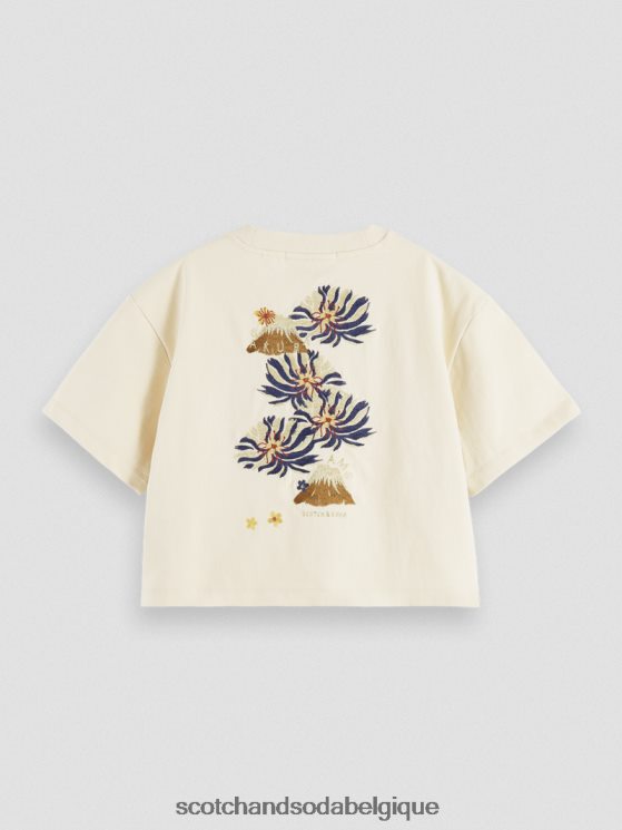 vêtements Scotch & Soda t-shirt ample court brodé- Scotch and Soda outlet blanc cassé 6BZRBF91