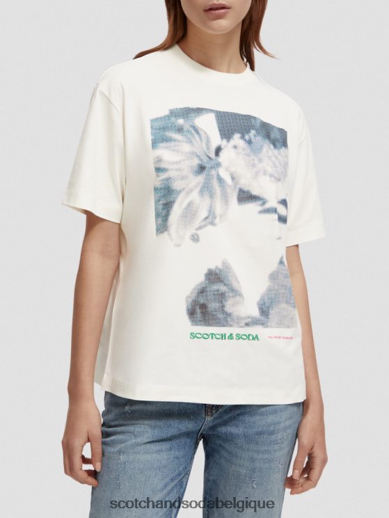 vêtements Scotch & Soda t-shirt ample à motif artistique- Scotch and Soda Namur vanille blanche 6BZRBF76