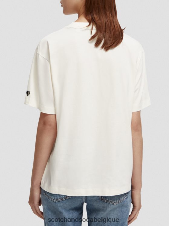 vêtements Scotch & Soda t-shirt ample à motif artistique- Scotch and Soda Namur vanille blanche 6BZRBF76