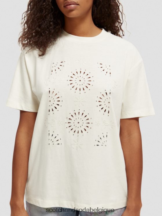 vêtements Scotch & Soda t-shirt ample à motif brodé- Scotch and Soda shop near me vanille blanche 6BZRBF90