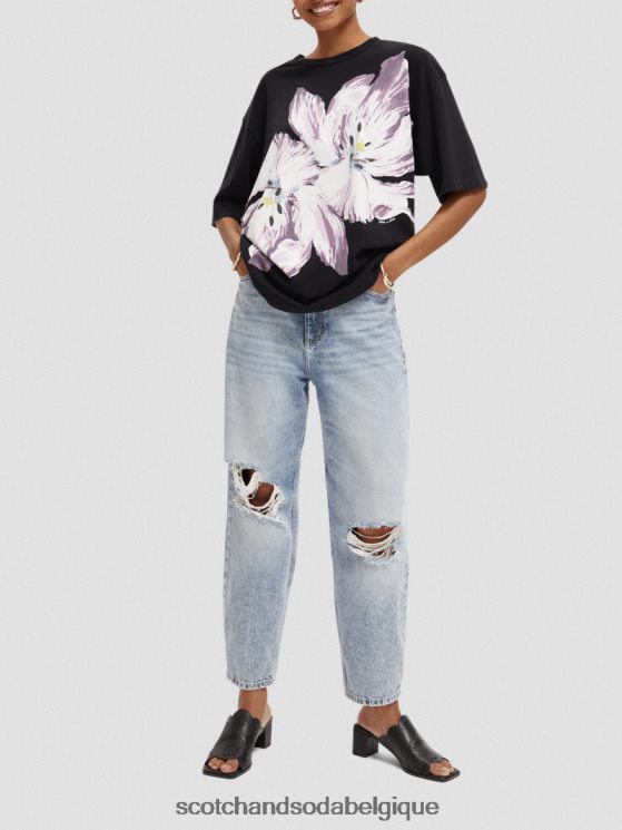vêtements Scotch & Soda t-shirt bio oversize à motif floral- Scotch and Soda Bruxelles tulipe jumelle onyx noir 6BZRBF66