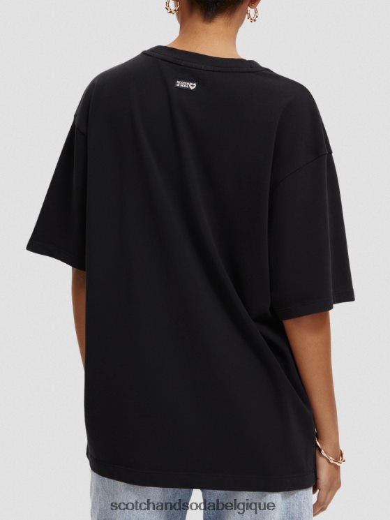 vêtements Scotch & Soda t-shirt bio oversize à motif floral- Scotch and Soda Bruxelles tulipe jumelle onyx noir 6BZRBF66