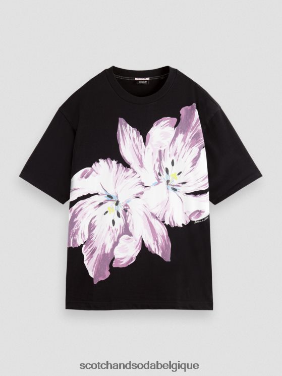 vêtements Scotch & Soda t-shirt bio oversize à motif floral- Scotch and Soda Bruxelles tulipe jumelle onyx noir 6BZRBF66