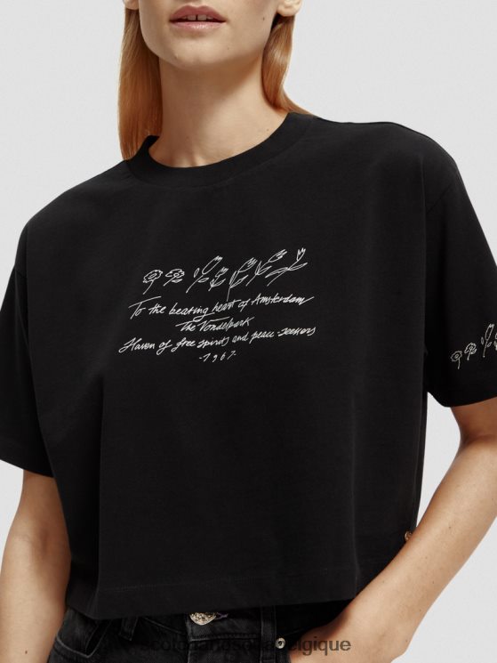 vêtements Scotch & Soda t-shirt court à broderies- Scotch and Soda outlet noir 6BZRBF73