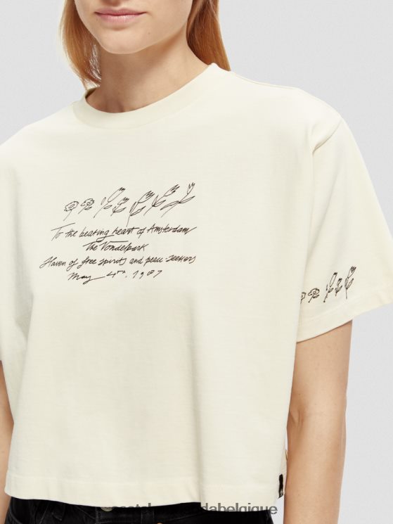 vêtements Scotch & Soda t-shirt court à broderies- Scotch and Soda shop near me vanille blanche 6BZRBF72