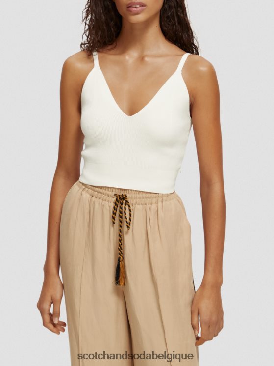 vêtements Scotch & Soda top court en maille à col V- Scotch and Soda outlet vanille blanche 6BZRBF118