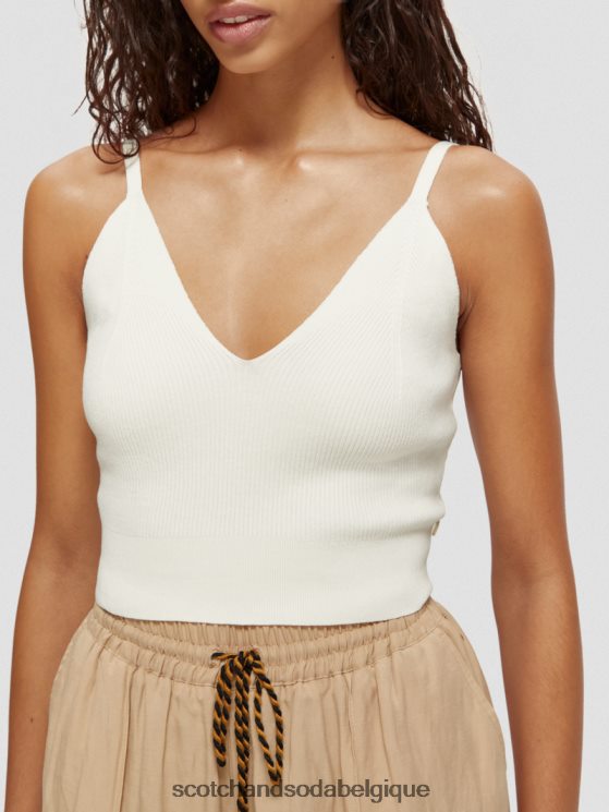 vêtements Scotch & Soda top court en maille à col V- Scotch and Soda outlet vanille blanche 6BZRBF118