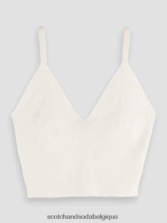 vêtements Scotch & Soda top court en maille à col V- Scotch and Soda outlet vanille blanche 6BZRBF118