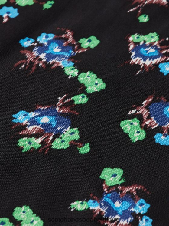 vêtements Scotch & Soda le gia taille mi-haute jambe large imprimé- Scotch and Soda Namur pensée ikat noir 6BZRBF166