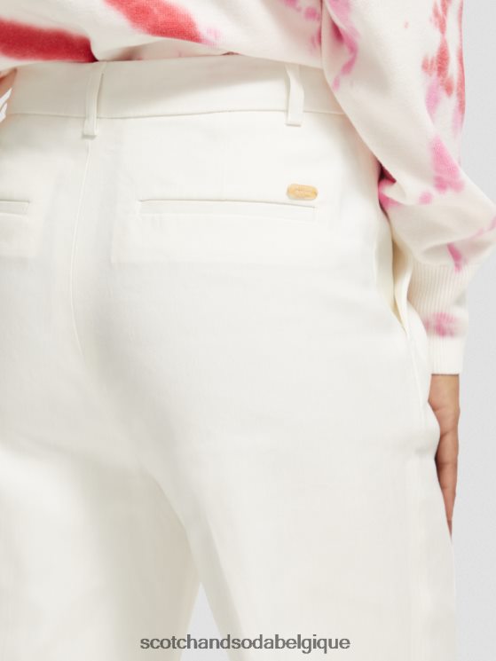 vêtements Scotch & Soda pantalon large taille haute en lin mélangé edie- Scotch and Soda shop online blanc cassé 6BZRBF161