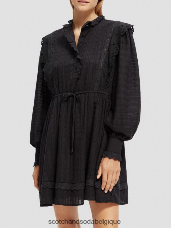 vêtements Scotch & Soda robe courte en broderie anglaise en coton biologique- Scotch and Soda Belgique noir 6BZRBF11
