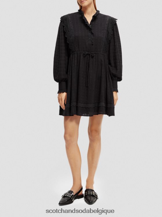 vêtements Scotch & Soda robe courte en broderie anglaise en coton biologique- Scotch and Soda Belgique noir 6BZRBF11