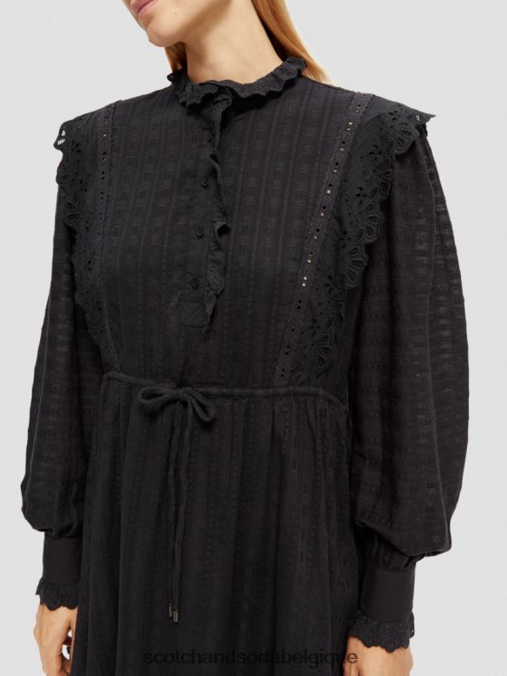 vêtements Scotch & Soda robe courte en broderie anglaise en coton biologique- Scotch and Soda Belgique noir 6BZRBF11
