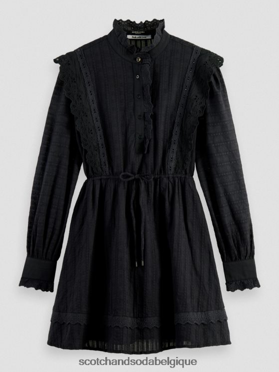 vêtements Scotch & Soda robe courte en broderie anglaise en coton biologique- Scotch and Soda Belgique noir 6BZRBF11