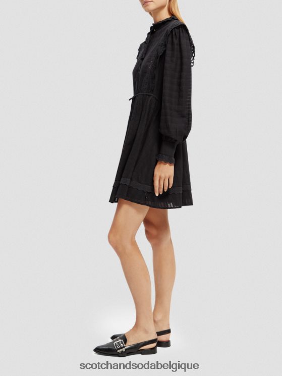 vêtements Scotch & Soda robe courte en broderie anglaise en coton biologique- Scotch and Soda Belgique noir 6BZRBF11