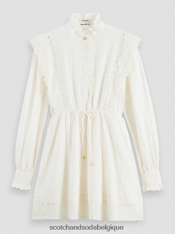 vêtements Scotch & Soda robe courte en broderie anglaise en coton biologique- Scotch and Soda Bruxelles vanille blanche 6BZRBF12
