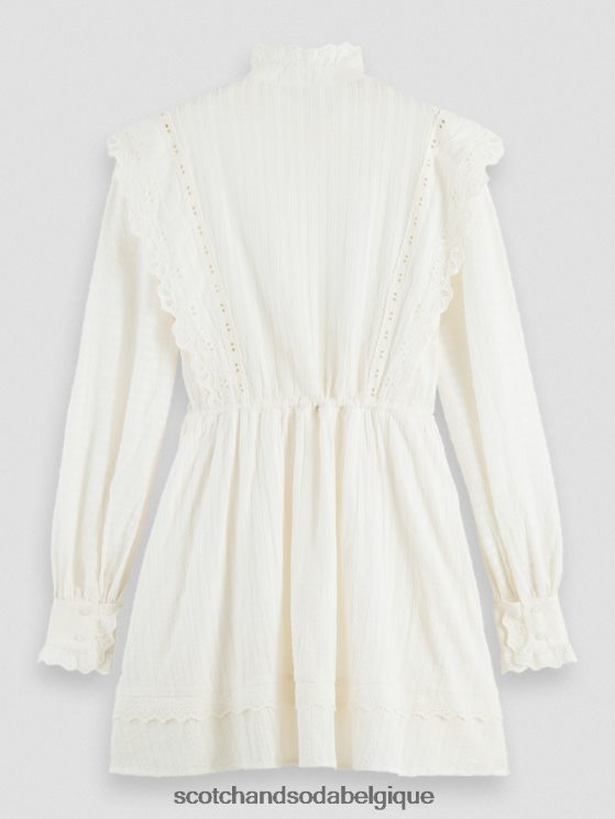 vêtements Scotch & Soda robe courte en broderie anglaise en coton biologique- Scotch and Soda Bruxelles vanille blanche 6BZRBF12