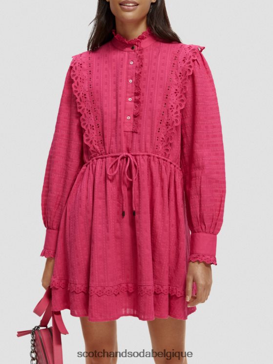 vêtements Scotch & Soda robe courte en broderie anglaise en coton biologique- Scotch and Soda outlet fuchsia 6BZRBF10