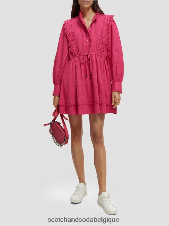 vêtements Scotch & Soda robe courte en broderie anglaise en coton biologique- Scotch and Soda outlet fuchsia 6BZRBF10