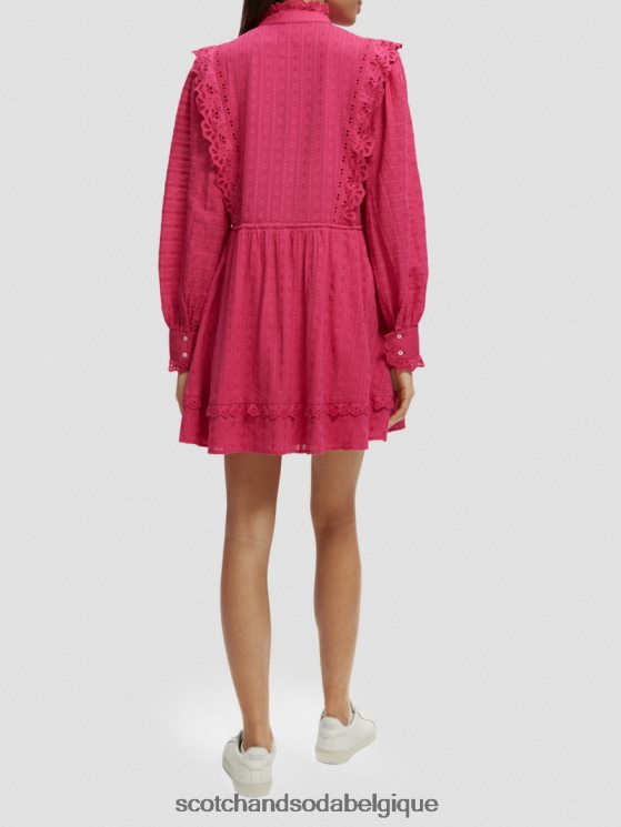 vêtements Scotch & Soda robe courte en broderie anglaise en coton biologique- Scotch and Soda outlet fuchsia 6BZRBF10