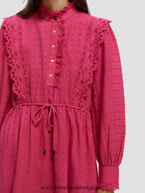 vêtements Scotch & Soda robe courte en broderie anglaise en coton biologique- Scotch and Soda outlet fuchsia 6BZRBF10