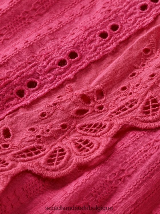vêtements Scotch & Soda robe courte en broderie anglaise en coton biologique- Scotch and Soda outlet fuchsia 6BZRBF10
