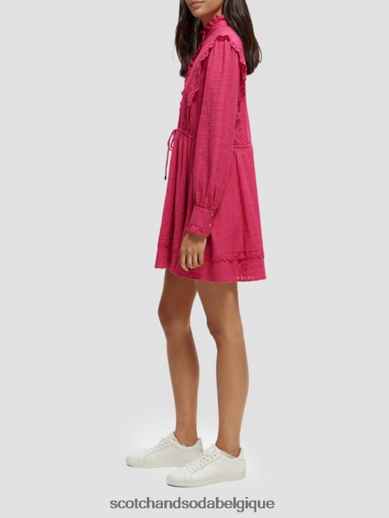 vêtements Scotch & Soda robe courte en broderie anglaise en coton biologique- Scotch and Soda outlet fuchsia 6BZRBF10