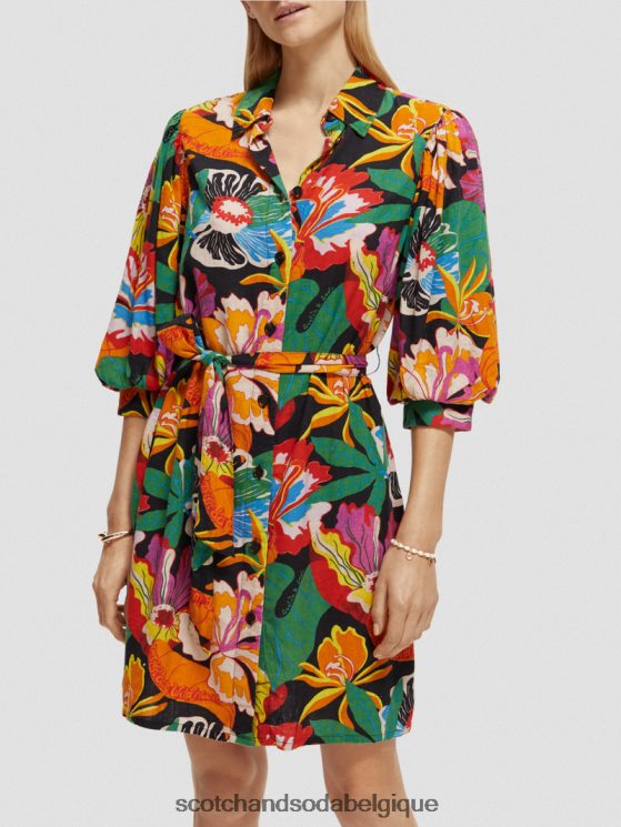 vêtements Scotch & Soda robe courte en lin mélangé à manches bouffantes- Scotch and Soda parfum floral 6BZRBF7