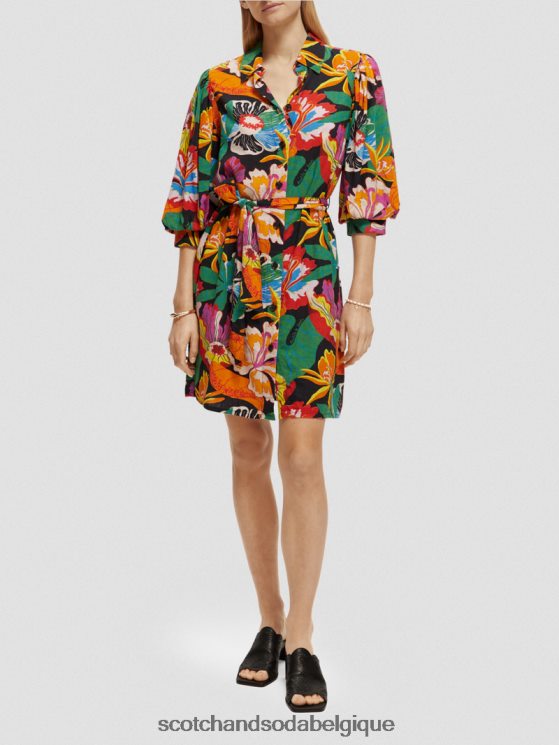 vêtements Scotch & Soda robe courte en lin mélangé à manches bouffantes- Scotch and Soda parfum floral 6BZRBF7