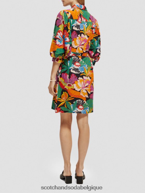 vêtements Scotch & Soda robe courte en lin mélangé à manches bouffantes- Scotch and Soda parfum floral 6BZRBF7