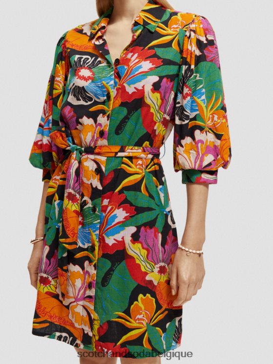 vêtements Scotch & Soda robe courte en lin mélangé à manches bouffantes- Scotch and Soda parfum floral 6BZRBF7