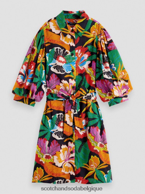 vêtements Scotch & Soda robe courte en lin mélangé à manches bouffantes- Scotch and Soda parfum floral 6BZRBF7