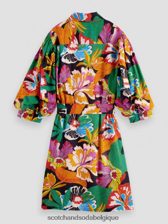 vêtements Scotch & Soda robe courte en lin mélangé à manches bouffantes- Scotch and Soda parfum floral 6BZRBF7