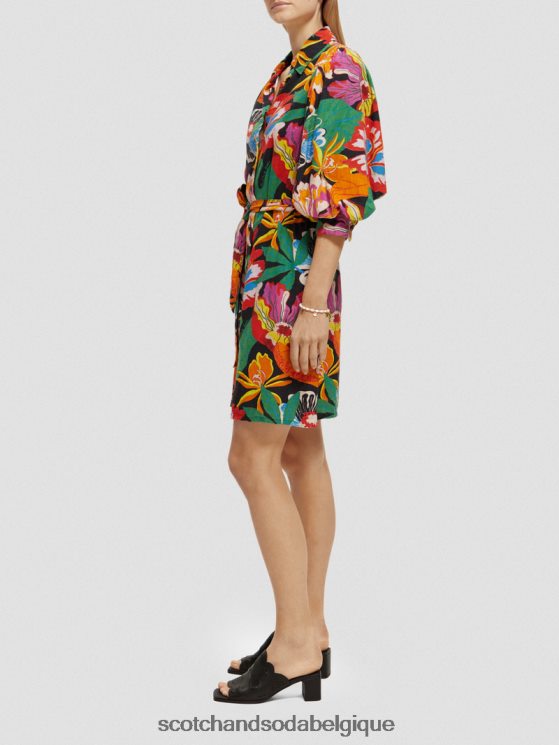 vêtements Scotch & Soda robe courte en lin mélangé à manches bouffantes- Scotch and Soda parfum floral 6BZRBF7