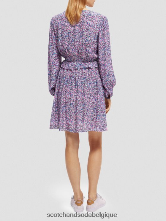 vêtements Scotch & Soda robe courte imprimée à manches longues et col en V- Scotch and Soda Belgique Rosaria violet 6BZRBF29