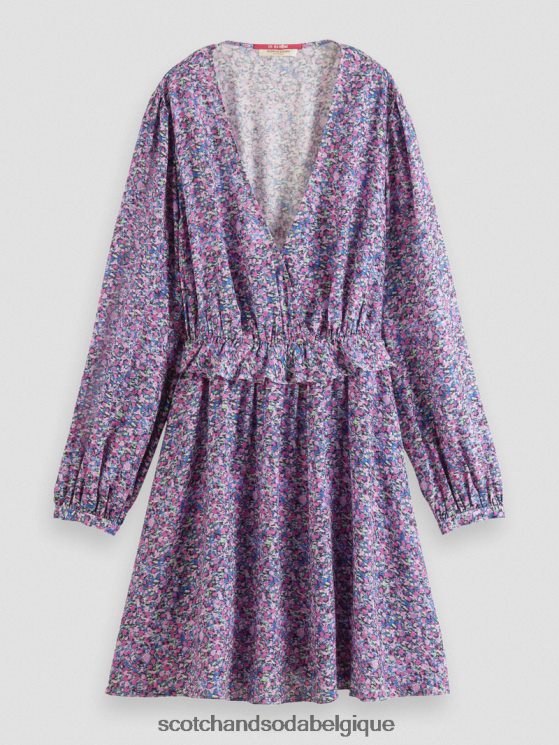 vêtements Scotch & Soda robe courte imprimée à manches longues et col en V- Scotch and Soda Belgique Rosaria violet 6BZRBF29