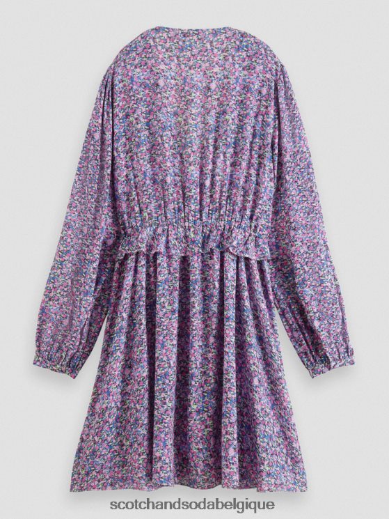 vêtements Scotch & Soda robe courte imprimée à manches longues et col en V- Scotch and Soda Belgique Rosaria violet 6BZRBF29