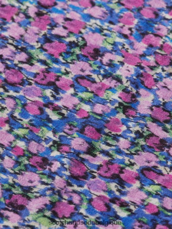vêtements Scotch & Soda robe courte imprimée à manches longues et col en V- Scotch and Soda Belgique Rosaria violet 6BZRBF29