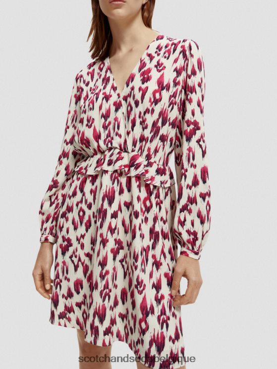 vêtements Scotch & Soda robe courte imprimée à manches longues et col en V- Scotch and Soda outlet tarte aux cerises ikat brossées 6BZRBF28